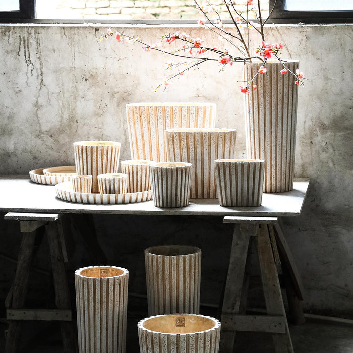 PTMD Marijus Cream Oval Cement Pot Ribbed L