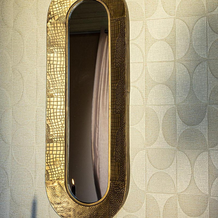 PTMD Darcio Gold thick iron croco print mirror oval