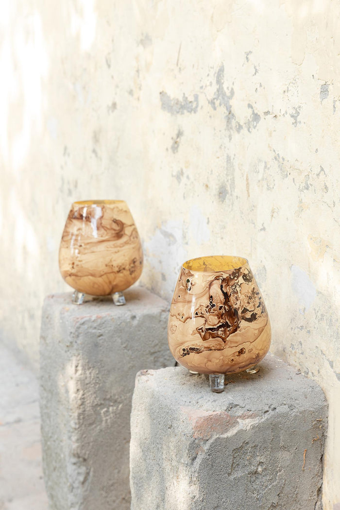 PTMD Windlicht Jamillia - 19x19x21 cm - Glas - Bruin