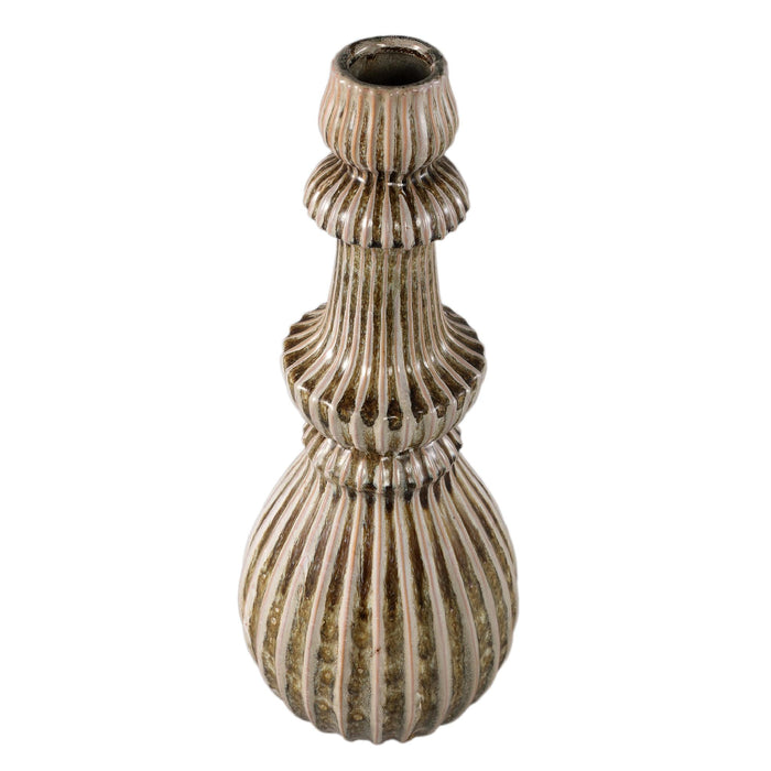PTMD Myrtle Cream Ceramic Round Ribbed Vase L