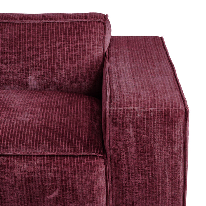 by fonQ Chunky Hoekbank met Chaise Longue Rechts - Rib - Wijnrood