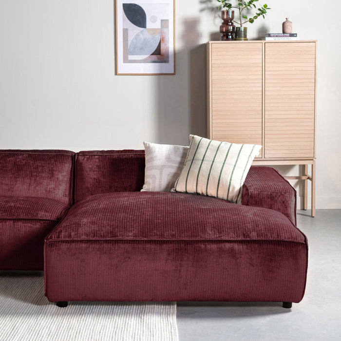 by fonQ Chunky Hoekbank met Chaise Longue Rechts - Rib - Wijnrood