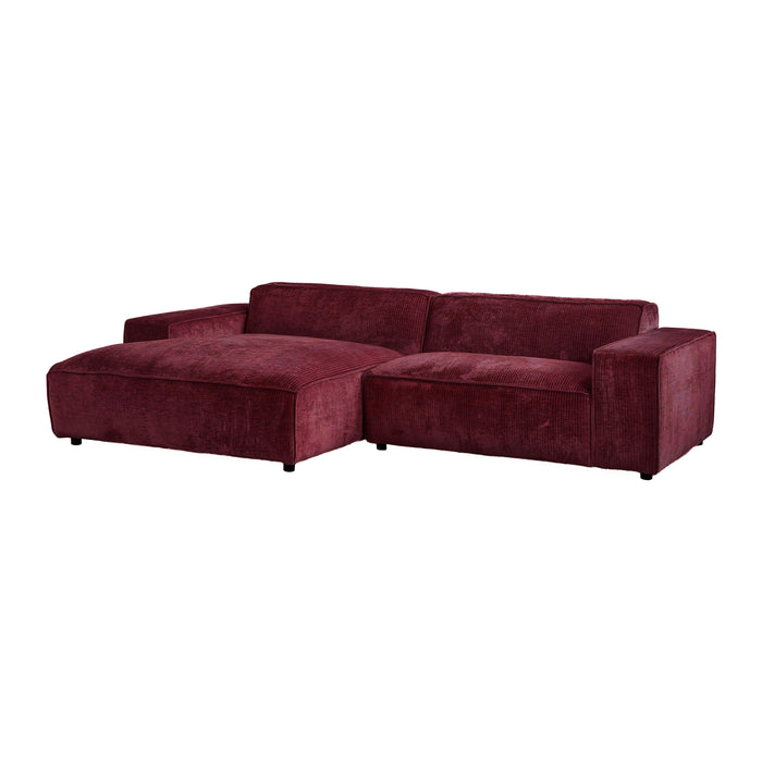 by fonQ Chunky Hoekbank met Chaise Longue Links - Rib - Wijnrood