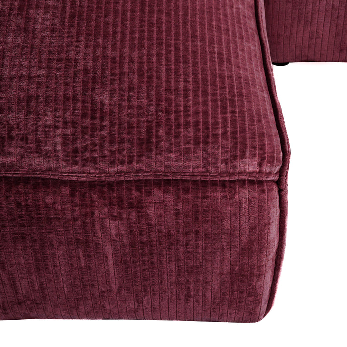 by fonQ Chunky Hoekbank met Chaise Longue Links - Rib - Wijnrood