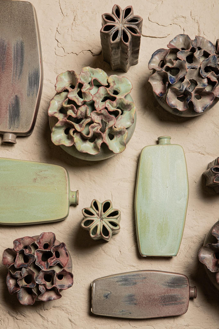 PTMD Jullia Green Ceramic Vase Flower Shaped Holes L