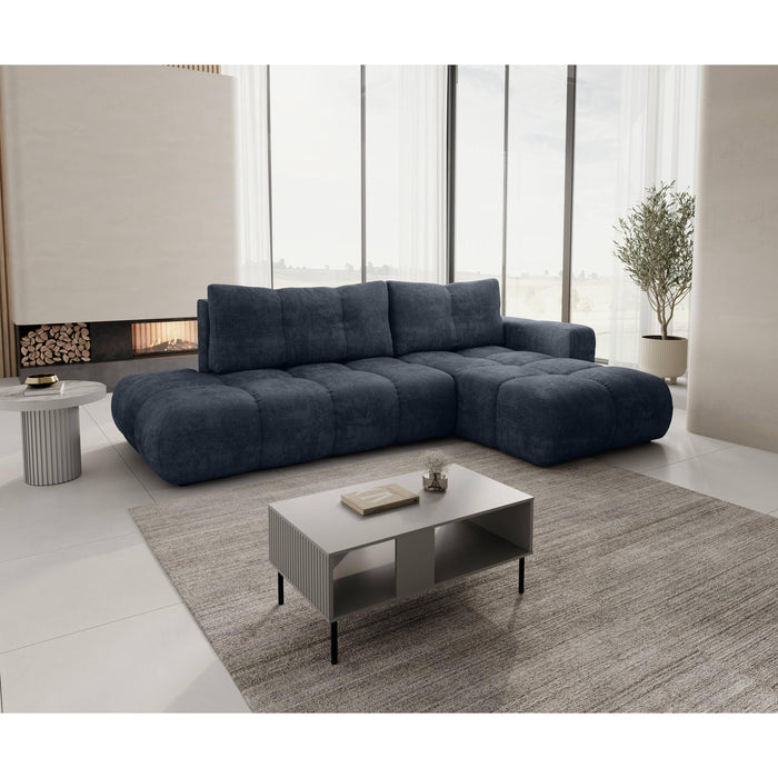 by fonQ Charme Hoekbank Rechts met Slaapfunctie - Chenille - Marineblauw