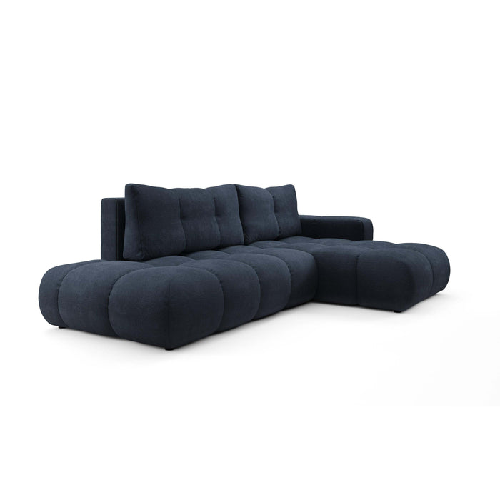 by fonQ Charme Hoekbank Rechts met Slaapfunctie - Chenille - Marineblauw