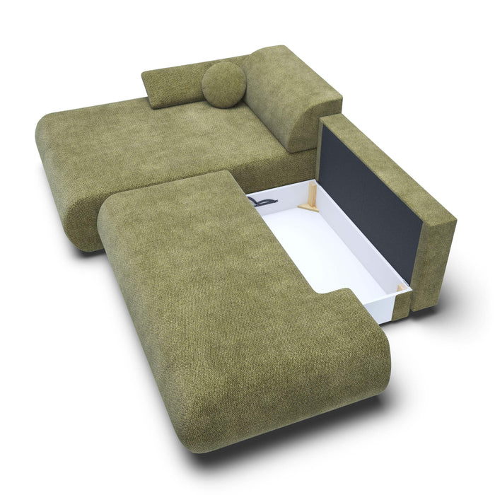 by fonQ Wisp Hoekbank met Chaise Longue Links met Slaapfunctie - Chenille - Olijfgroen