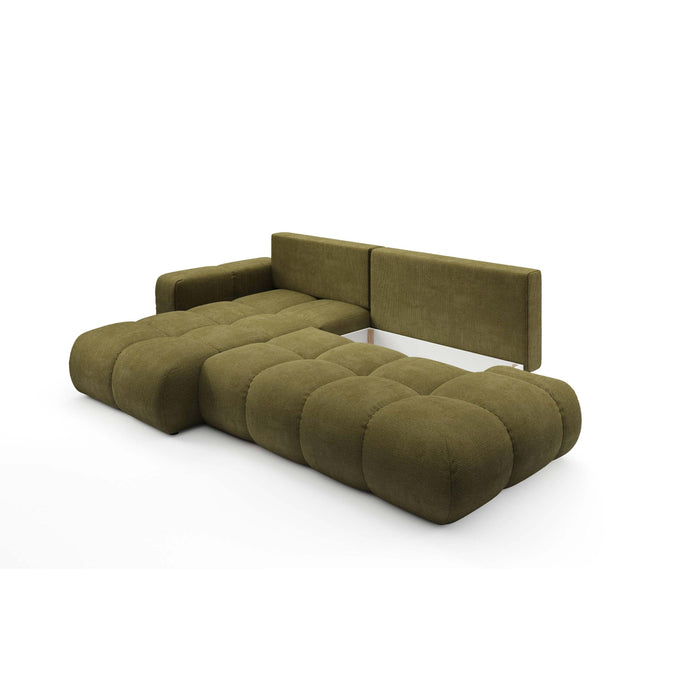 by fonQ Charme Hoekbank Links met Slaapfunctie - Chenille - Olijfgroen