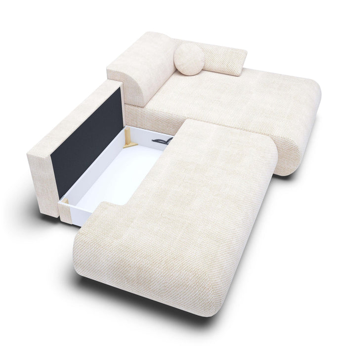by fonQ Wisp Hoekbank met Chaise Longue Rechts met Slaapfunctie - Chenille - Greige