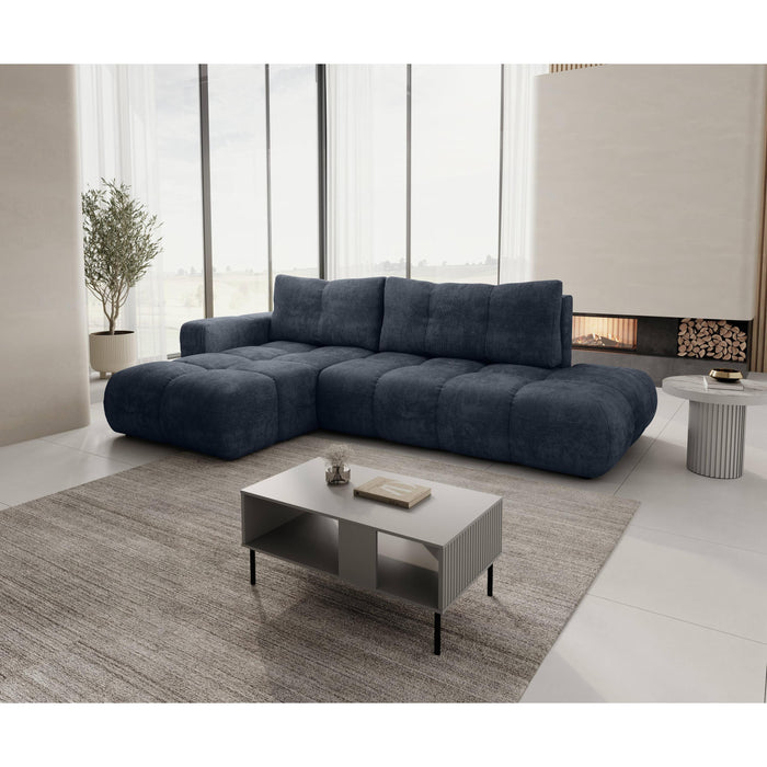 by fonQ Charme Hoekbank Links met Slaapfunctie - Chenille - Marineblauw