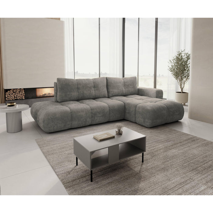 by fonQ Charme Hoekbank Rechts met Slaapfunctie - Chenille - Donkergrijs