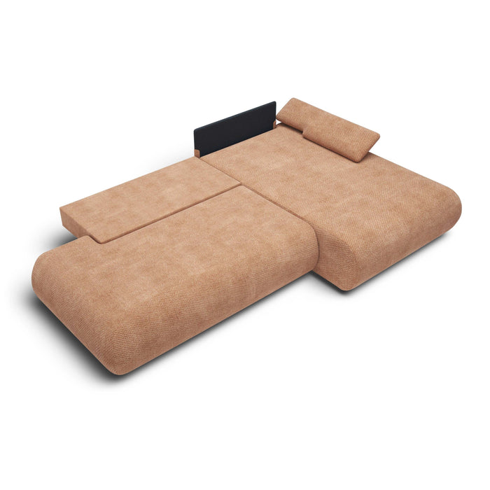 by fonQ Wisp Hoekbank met Chaise Longue Rechts met Slaapfunctie - Chenille - Terra