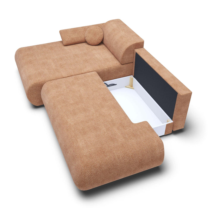 by fonQ Wisp Hoekbank met Chaise Longue Links met Slaapfunctie - Chenille - Terra