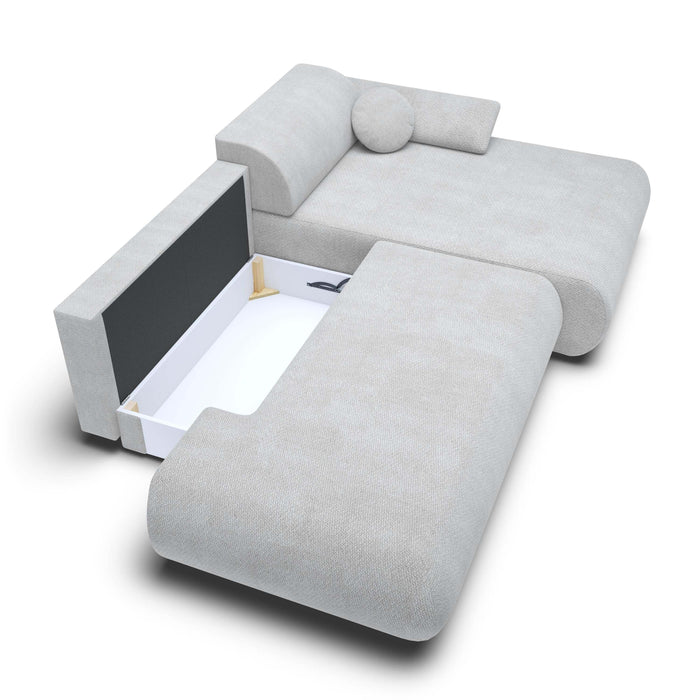 by fonQ Wisp Hoekbank met Chaise Longue Rechts met Slaapfunctie - Chenille - Grijs