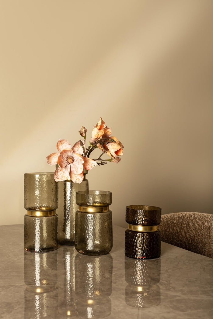 PTMD Quilio Brown green glass vase gold rim shaped S