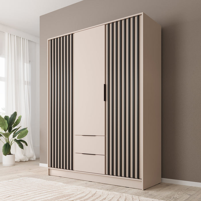 Meubella - Kledingkast Nairobi - Beige - Zwart - 155 cm