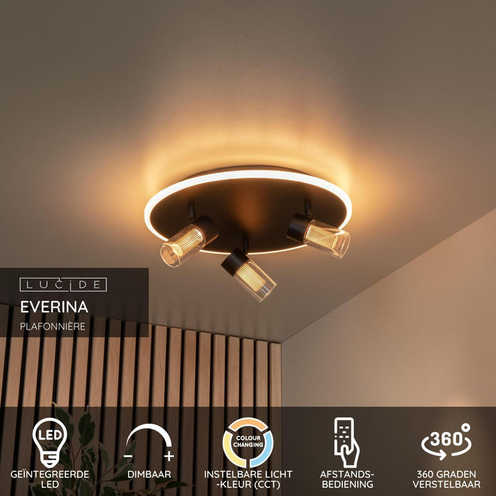 Lucide EVERINA Plafonnière - Zwart