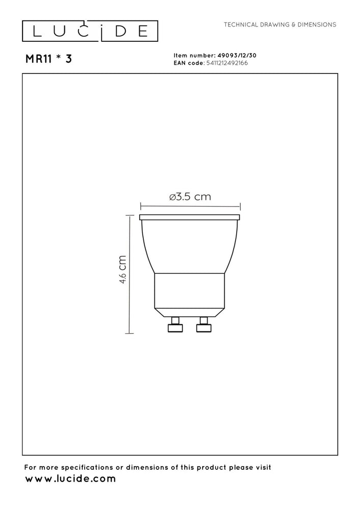 Lucide MR11 * 3 Led lamp - Zwart