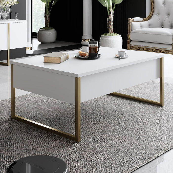 Giga Meubel - Salontafel Wit|Goud - 90x60x40cm - Luxe