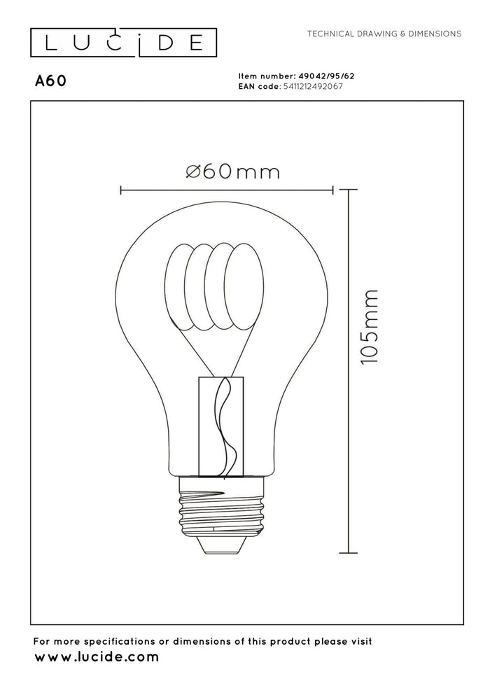 Lucide A60 Filament lamp - Amber
