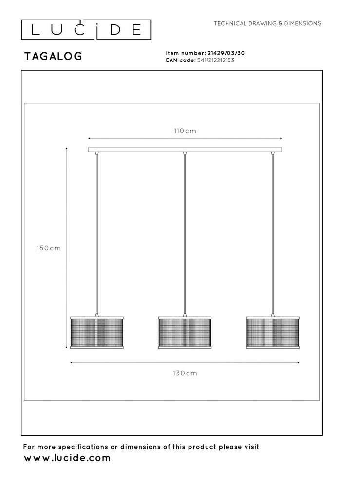 Lucide TAGALOG Hanglamp - Zwart
