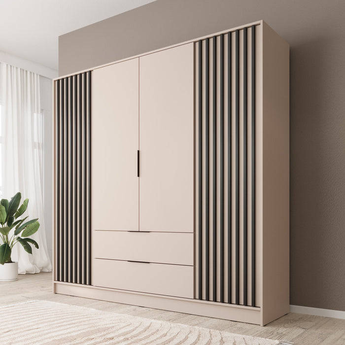 Meubella - Kledingkast Nairobi - Beige - Zwart - 206 cm
