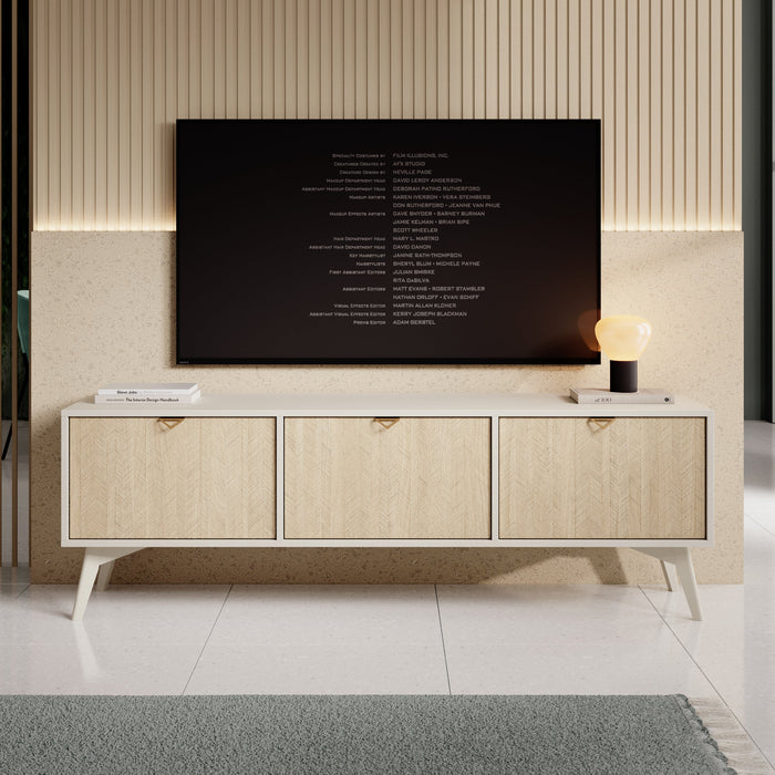 Meubella - TV-Meubel Essence - Beige - Licht eiken - 158 cm