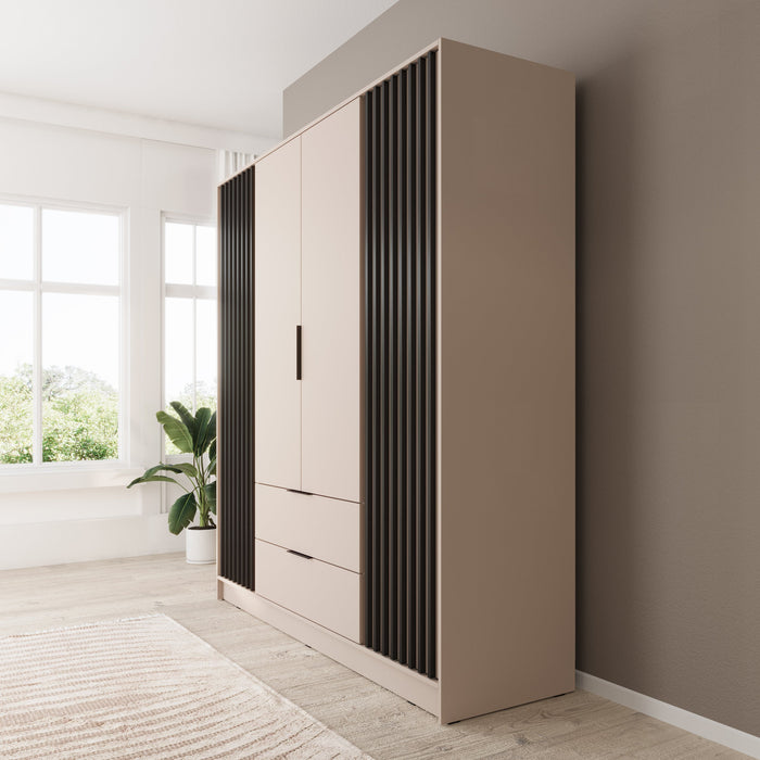 Meubella - Kledingkast Nairobi - Beige - Zwart - 206 cm