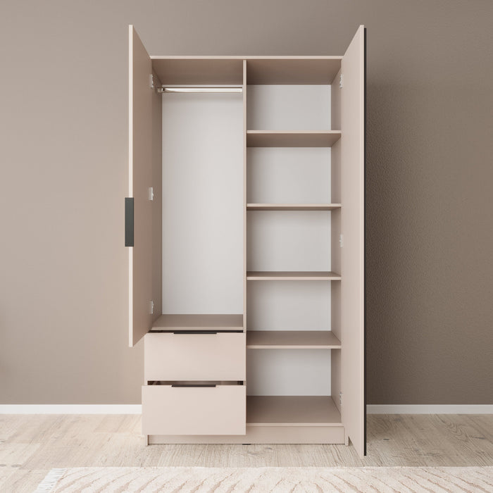 Meubella - Kledingkast Nairobi - Beige - Zwart - 105 cm - met spiegel