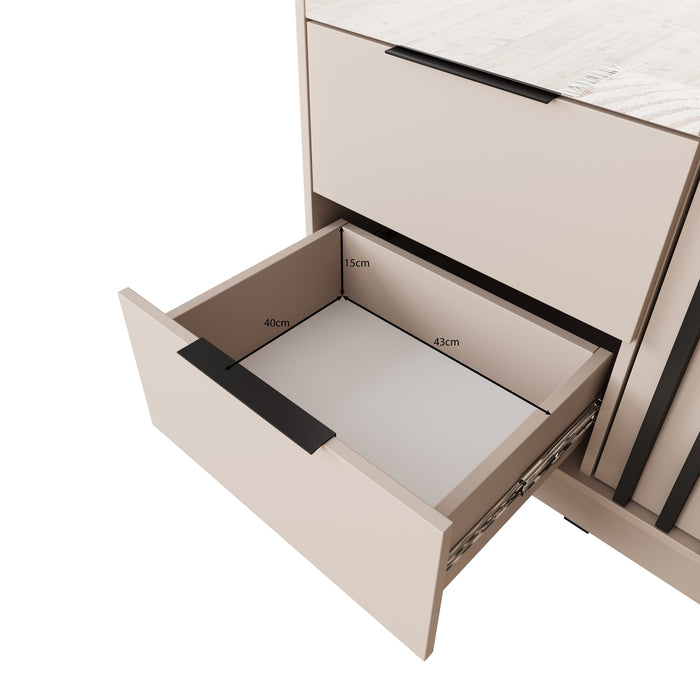 Meubella - Kledingkast Nairobi - Beige - Zwart - 105 cm - met spiegel