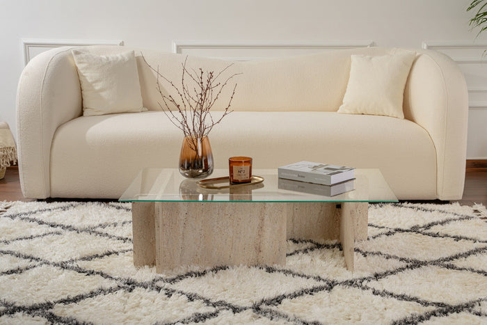 Giga Meubel - Salontafel Glas|Travertinlook - 105x65x30cm - Flavio