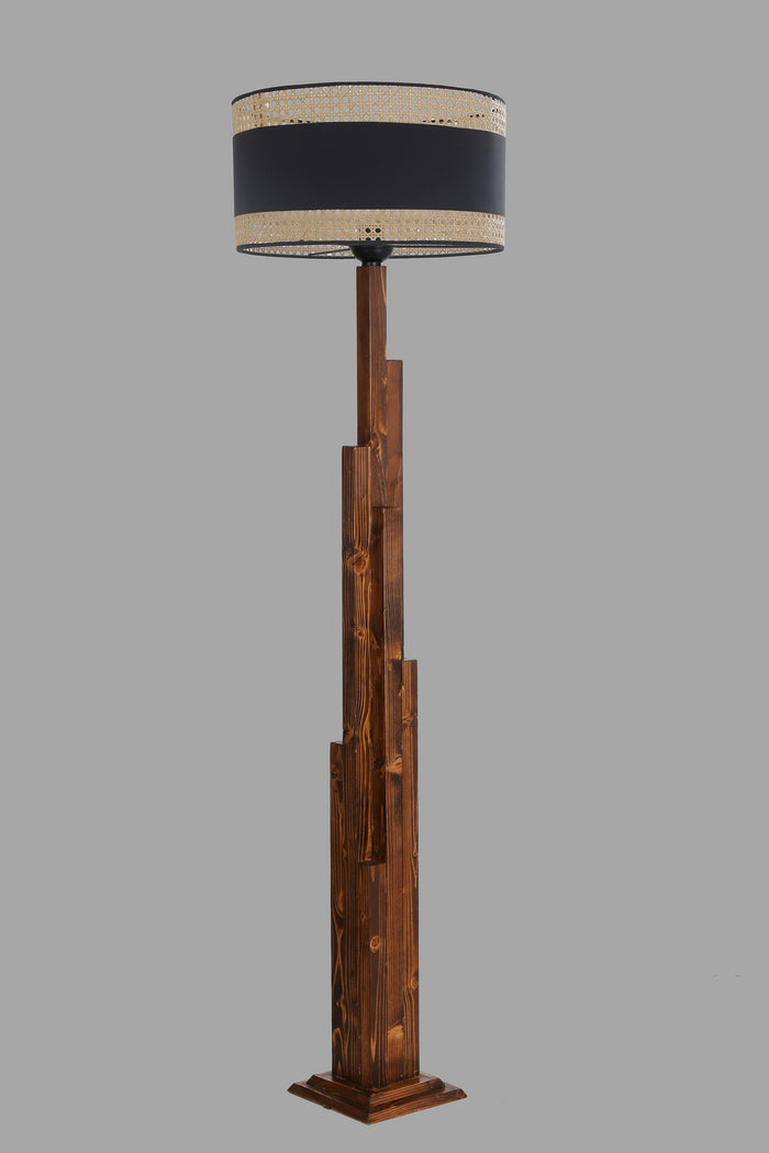 Giga Meubel - Vloerlamp Zwart|Walnoot Rotan - 45x45x165cm - Kule