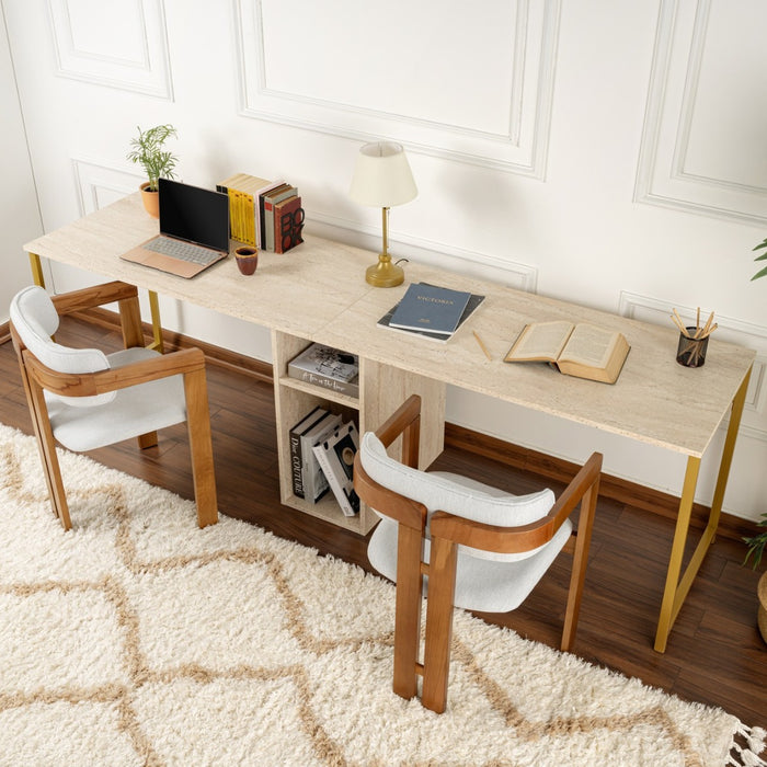 Giga Meubel - Bureau Travertinlook - 240x60x74cm - Twin