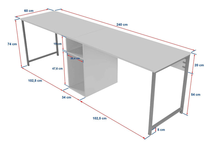 Giga Meubel - Bureau Travertinlook - 240x60x74cm - Twin