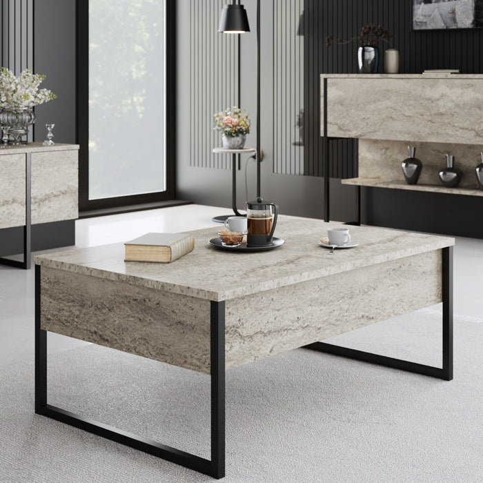 Giga Meubel - Salontafel Travertinlook|Zwart - 90x60x40cm - Luxe