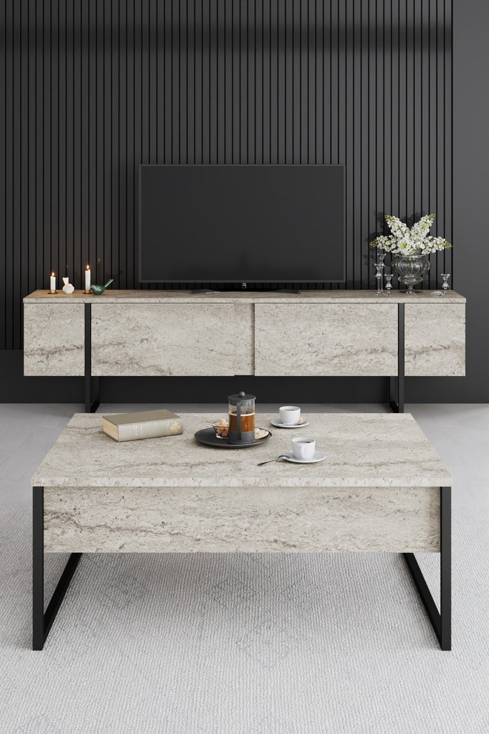 Giga Meubel - Salontafel Travertinlook|Zwart - 90x60x40cm - Luxe