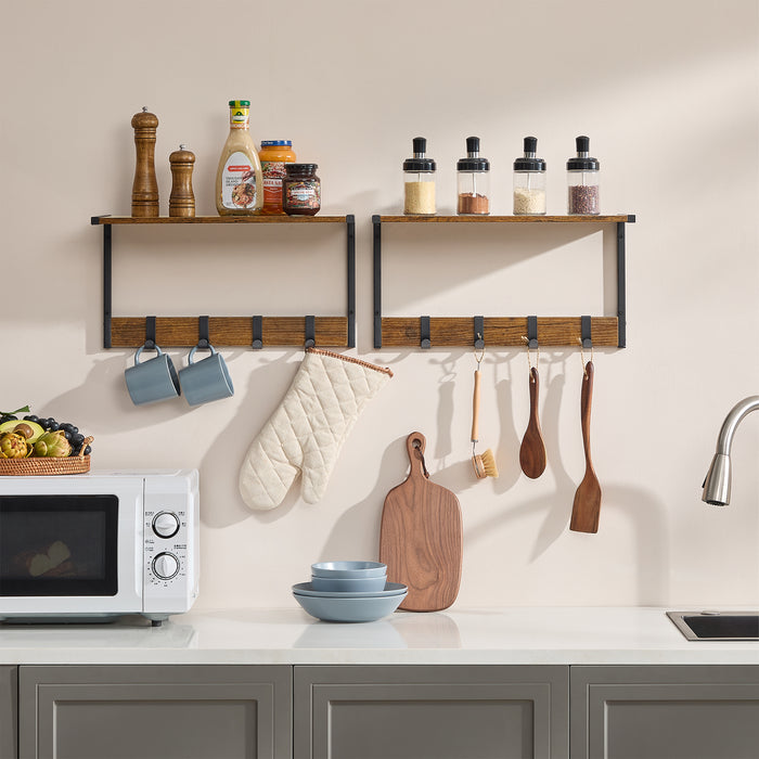 ACAZA Kapstok - Wandplank - Wandrek - Set van 2 - 4 Verwijderbare Haken - 50 x 24 x 26.5 cm - Vintage Bruin