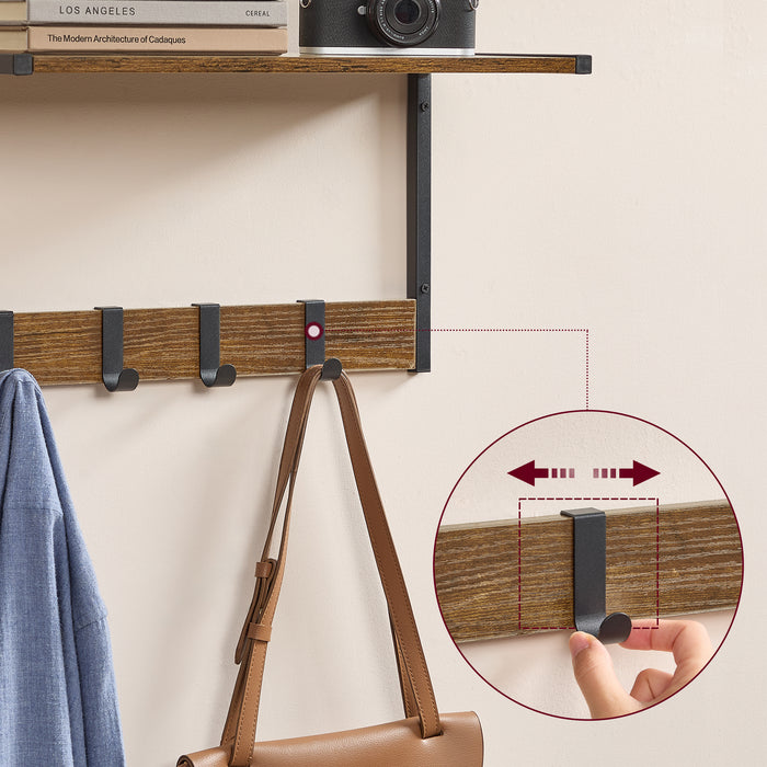 ACAZA Kapstok - Wandplank - Wandrek - Set van 2 - 4 Verwijderbare Haken - 50 x 24 x 26.5 cm - Vintage Bruin