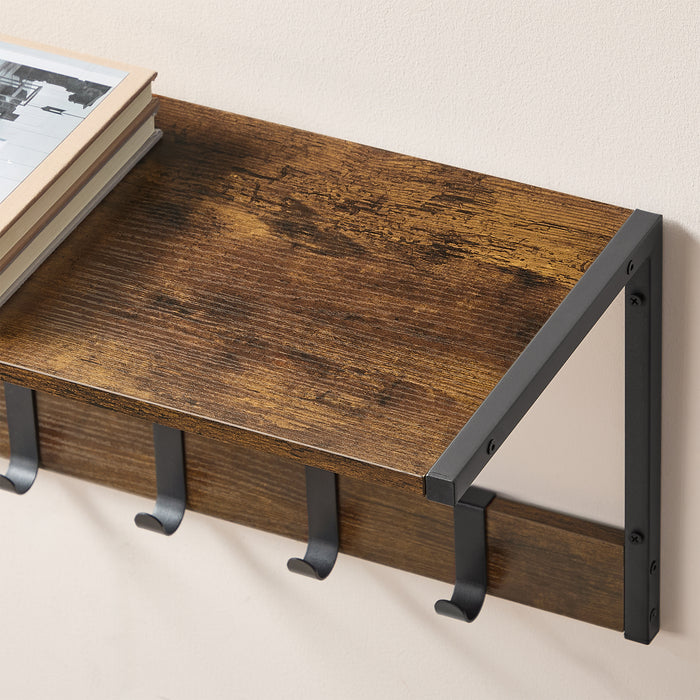 ACAZA Kapstok - Wandplank - Wandrek - Set van 2 - 4 Verwijderbare Haken - 50 x 24 x 26.5 cm - Vintage Bruin