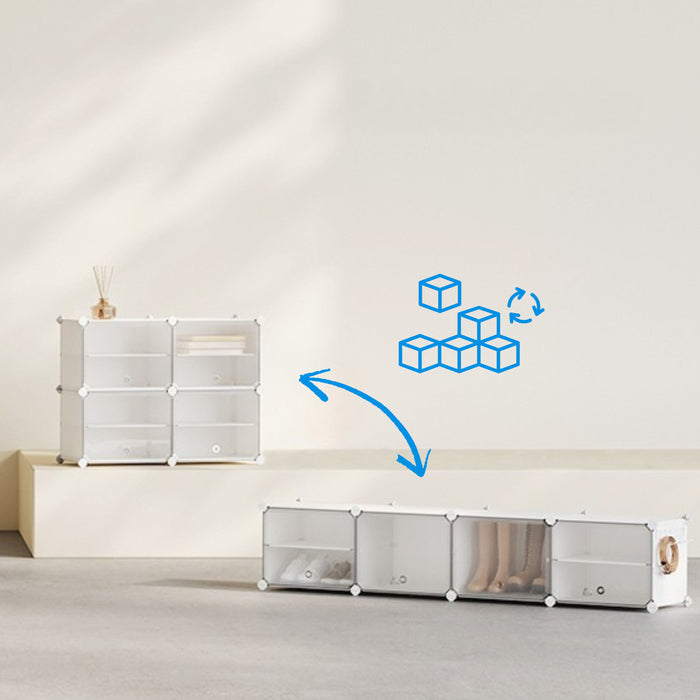 ACAZA Schoenenkast - Schoenenrek - Schoenenkast Met Deuren - Voor 16 paar schoenen - 83 x 63 x 32 cm - Kunststof|Metaal - Wit