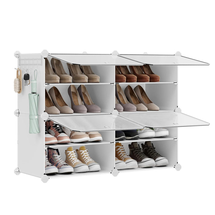 ACAZA Schoenenkast - Schoenenrek - Schoenenkast Met Deuren - Voor 16 paar schoenen - 83 x 63 x 32 cm - Kunststof|Metaal - Wit