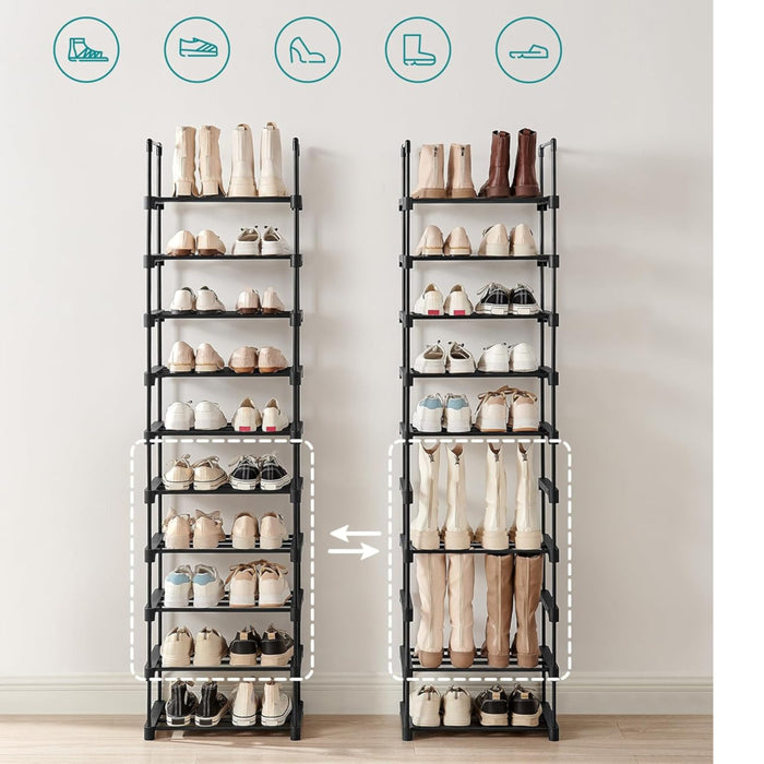 Metalen Schoenenrek met 10 Planken, doe-het-zelf, Standplank, ruimtebesparend, multifunctioneel, Woonkamer, Slaapkamer, Keuken