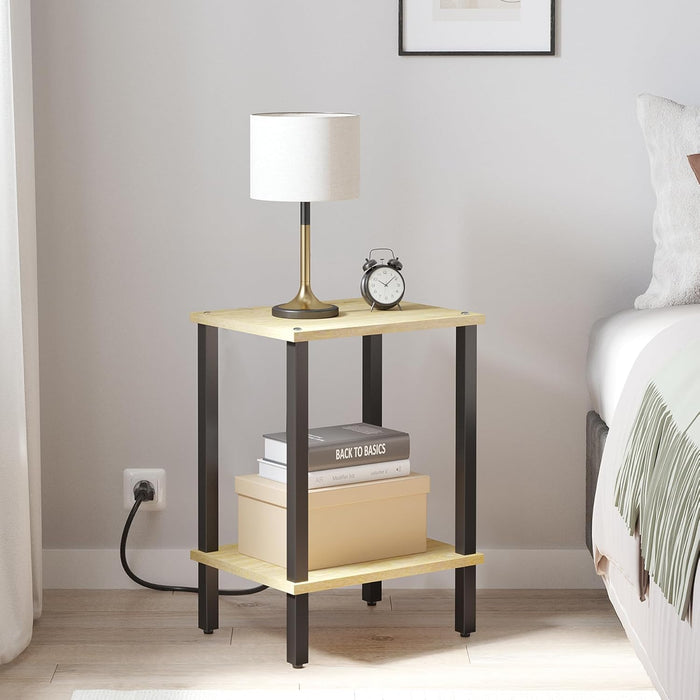 ACAZA Bijzettafel - Tafeltje - Warme eik - 38 x 30 x 55 cm (L x B x H) - Nachtkastje - Tafel Industrieel - Banktafel - Bijzettafels - Bijzettafel warme eik - Bijzettafel hout - Houten Bijzettafel