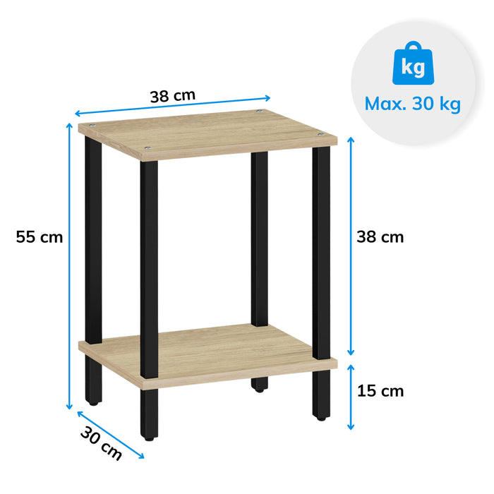 ACAZA Bijzettafel - Tafeltje - Warme eik - 38 x 30 x 55 cm (L x B x H) - Nachtkastje - Tafel Industrieel - Banktafel - Bijzettafels - Bijzettafel warme eik - Bijzettafel hout - Houten Bijzettafel