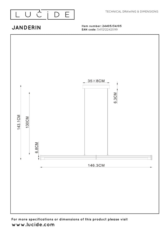 Lucide JANDERIN Hanglamp - Champagne kleur