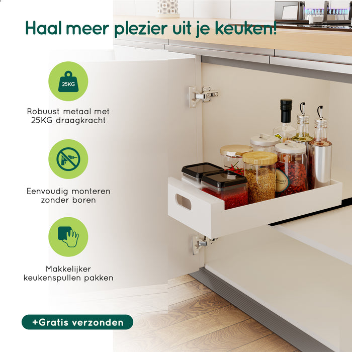 XIVADA Keukenkast organizer - Schuiflade - Aluminium - 25 cm - Wit