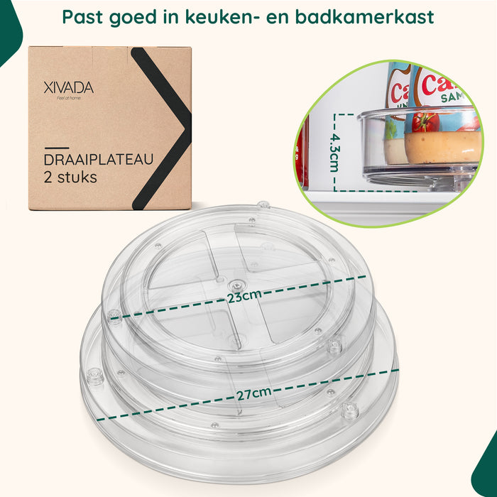 XIVADA Draaiplateau Suna - 23 & 27 cm - Rond - Transparant - Set van 2
