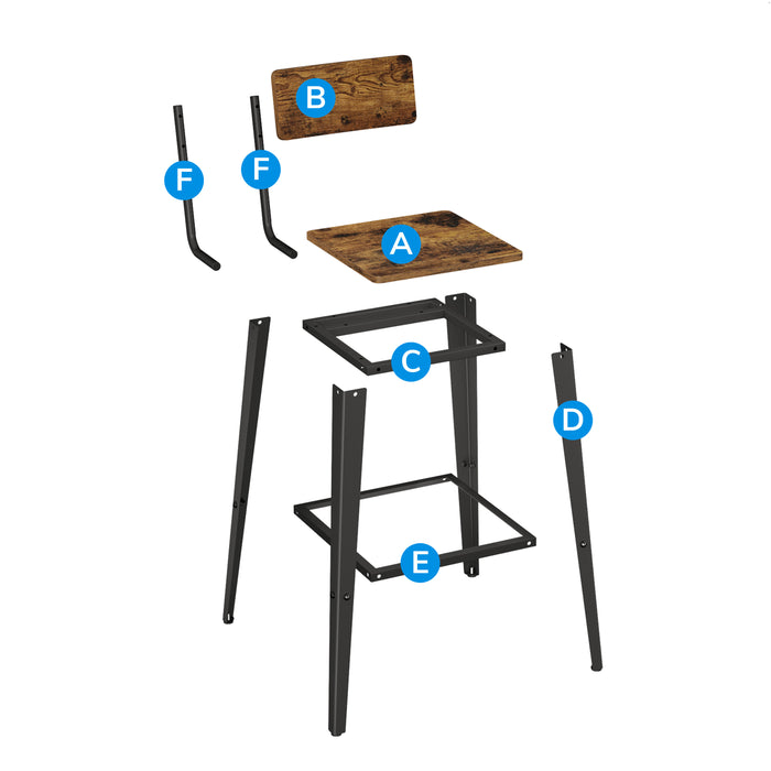 ACAZA Barkrukken - Barkruk - Barkrukken Set van 2 - Zithoogte 74 cm - Vintage Bruin - STRAK design - Barstoel - Barkrukken met Rugleuning - Voetsteun - Ronde Barkrukken - Industrieel - Barstoelen