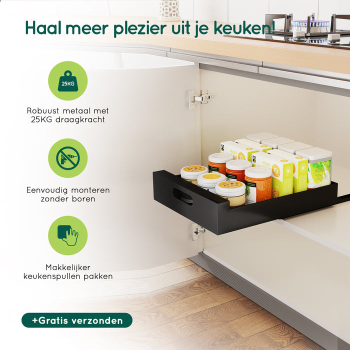 XIVADA Keukenkast organizer - Schuiflade - Aluminium - 35 cm - Zwart